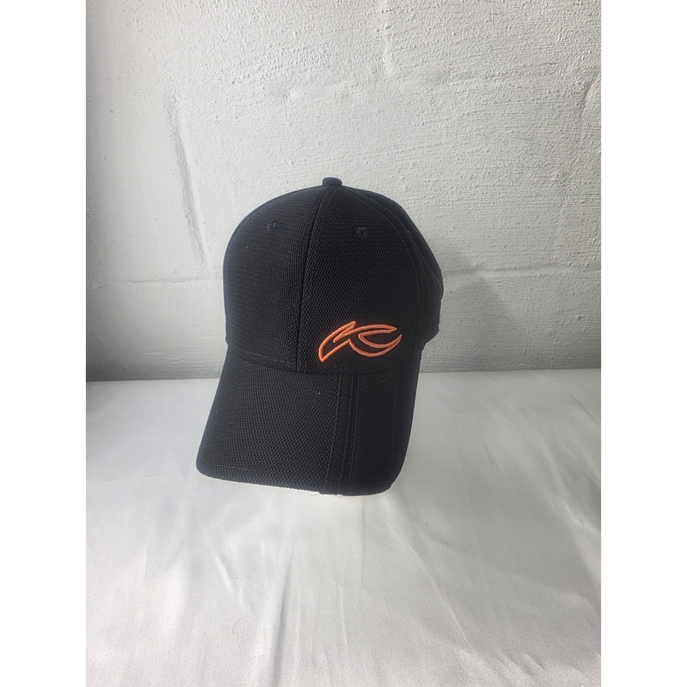KJUS Black Fitted Baseball Cap Knit Mesh With Orange Logo Embroidery‎ One Size